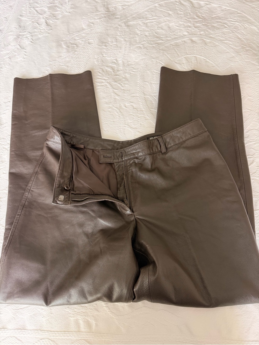 Genuine Leather Pants Women’s 12 Dark Chocolate Brown Straight Leg Full Length - Picture 5 of 9